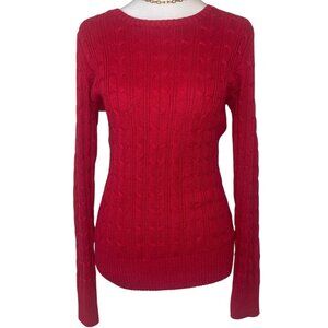 Preppy Cotton Cable Knit Sweater Red Crewneck by St Johns Bay S